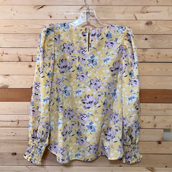 PLEIONE NWOT Yellow Multi Color Floral Print long elastic Sleeve Top size XS - Picture 11 of 11